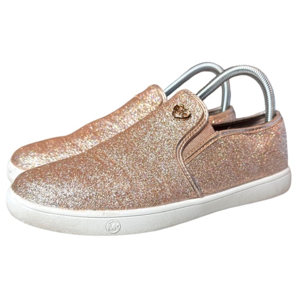 Michael Kors Rose Gold Glitter Slip-On Sneakers Blush Pink Sparkle Shoes - US 5 - Picture 3 of 8
